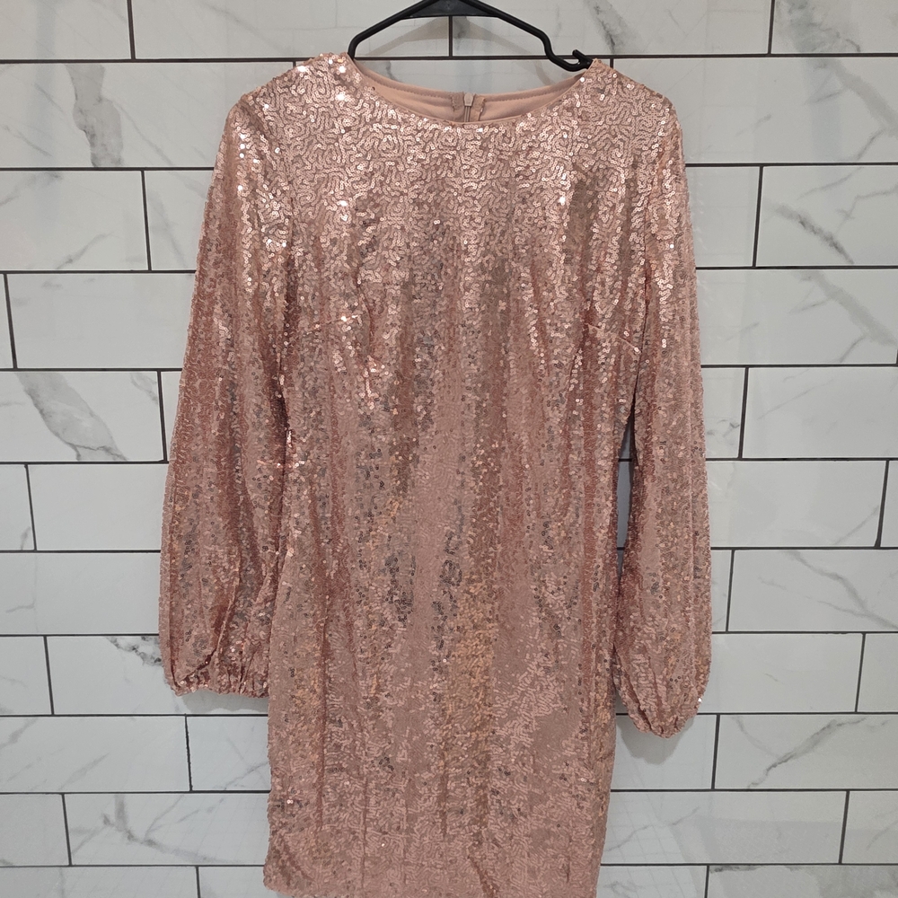 Pink Sequin Long Sleeve Dress
